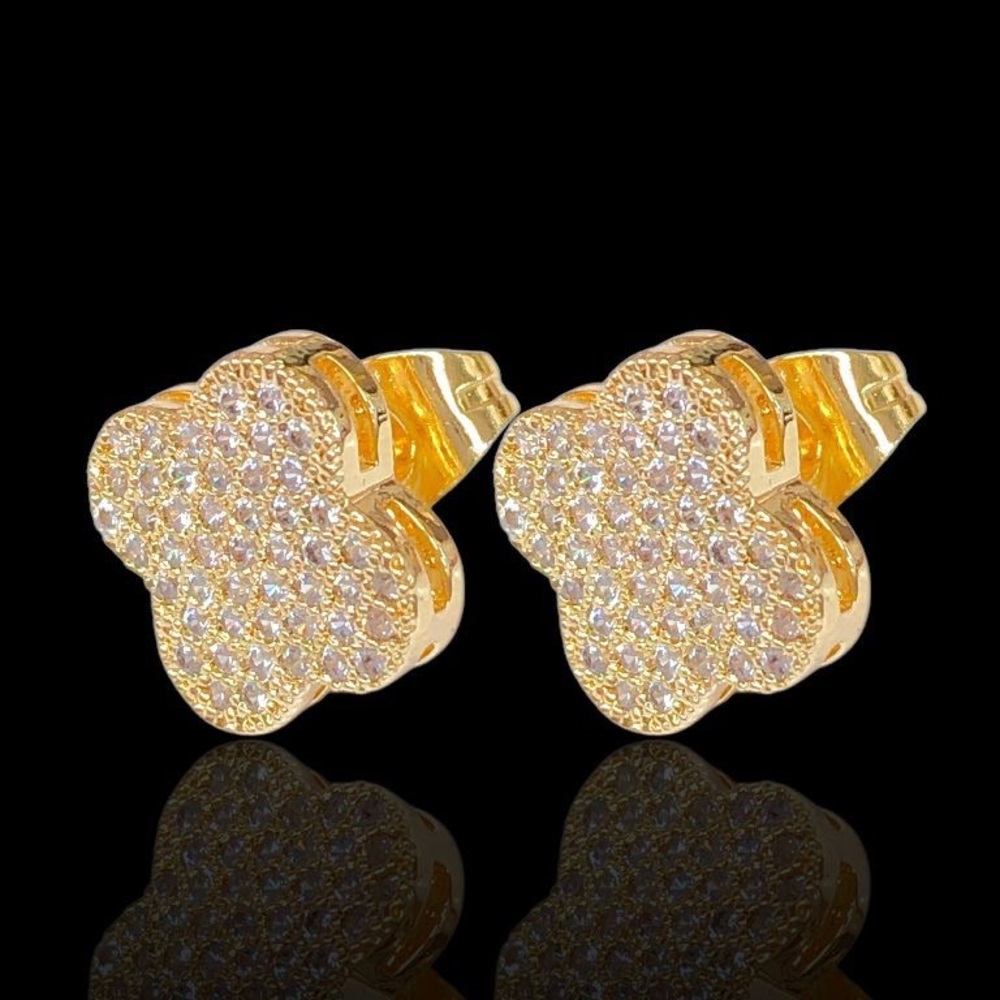 18k Gold Plated Clover Stud Earrings
